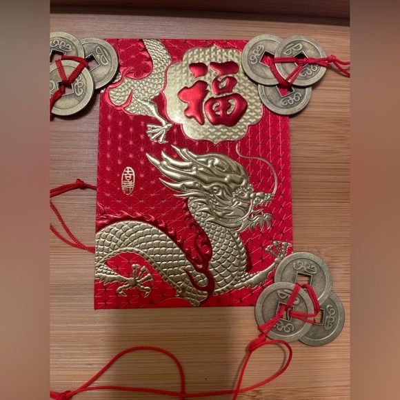 Red Lucky Money Envelope 3 Feng Shui Coin Set - Picture 1 of 12